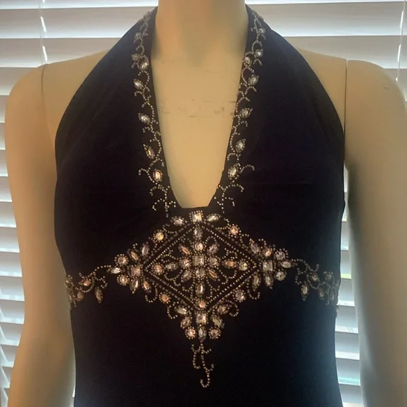 Dusk by Sheila Yen Gorgeous Elegant Navy Blue Formal Prom Halter Gown Dress sz 4 - Picture 2 of 7